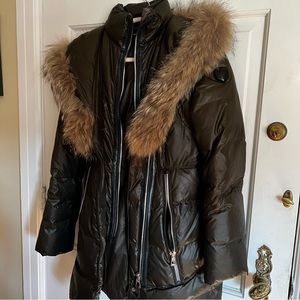 RUDSAK DOWN COAT W/ REAL FUR - Size XS - Dark Olive